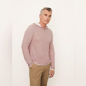 NEW VINCE Double-Layer Striped Popover Hoodie XXL Wild Barberry/Off White